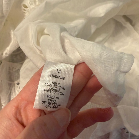 100% Cotton-Better Be- White Eyelet Tiered Midi Dress with Tie Size M - Picture 9 of 9